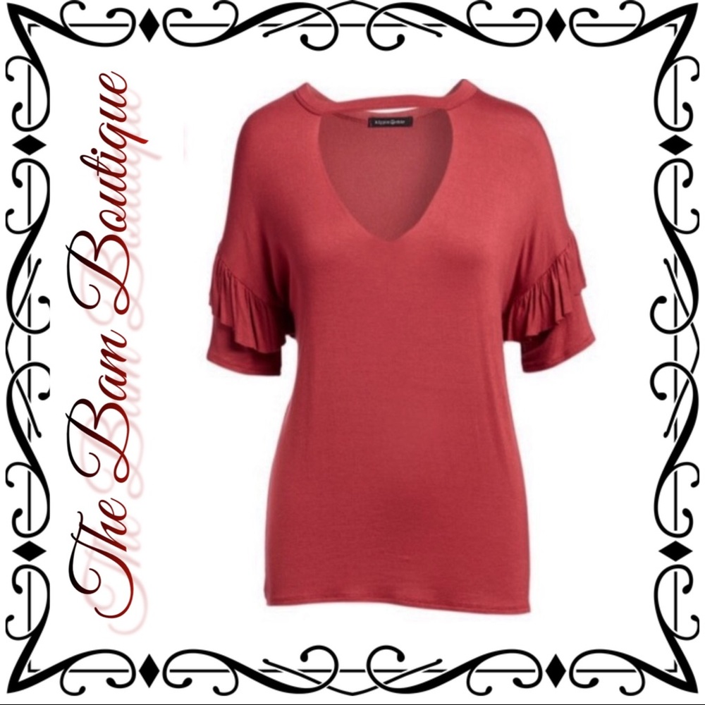 Ruffle Sleeve Choker-Cutout Top